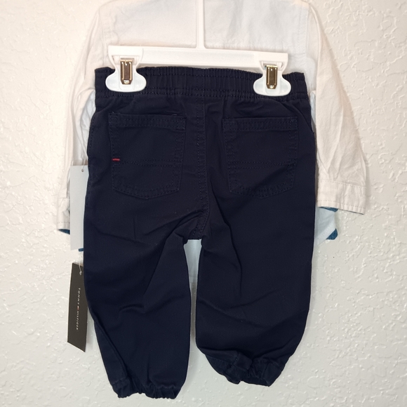 2pc Tommy Hilfiger long sleeve button-up shirt with navy blue pants for baby boy - Picture 10 of 15